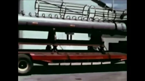 1961 - A moderator transport cask is moved around a nuclear power plant. Stock Footage 103270135