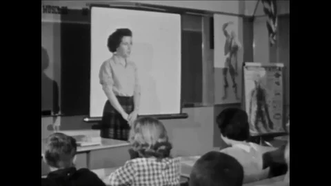 1961 - Students learn about how the human heart works. Stock Footage 89219490