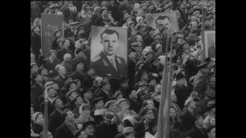 1961-Yuri Gagarin / Spaceman / Reception / Moscow / USSR / 1961 Stock Footage