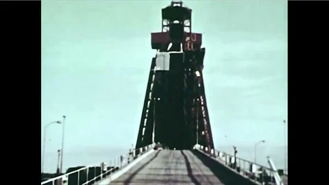 1962 - An Atlas rocket is driven to a launch pad at Cape Canaveral, and Vídeos de archivo 84760916