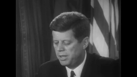 1962 - JFK warns Americans that the path to safely navigate the Cuban Missile Stock Footage 147382473