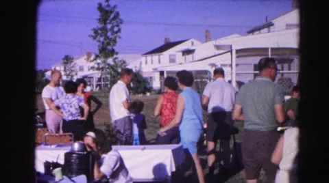 1962: people are taking part in a party arranged outdoor. HAGERSTOWN, MARYLAND Stock Footage