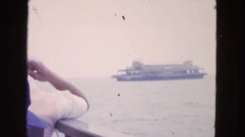 1963: buzz haircut dad and wild teenage boys on ferry boat ride CALIFORNIA Stock Footage