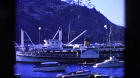 1963: catalina harbor area sailboats covering the water port CALIFORNIA Stock Footage