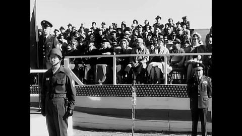 1963 - The commanding general of the US 5th army gives a speech at the Stock Footage 89579798