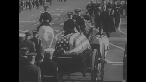 1963 - The Kennedys and Johnsons feature prominently at JFK's funeral procession Video stock 120936036