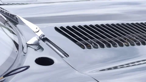 1963 Lightweight Jaguar E-Type Windshield Engine Exhaust Stock Footage 156584489