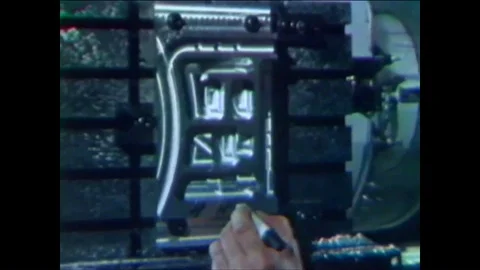 1963 - A part is finished being made through numerically controlled machining, Stockbeeldmateriaal 86136962