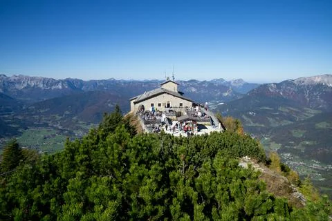 An aerial view of The Eagle's Nest in Berchtesgaden, Germany xkwx background, berchtesgaden, building, countryside, eagle's nest, environment, forest, germany, hills, horizon, kehlsteinhaus, landscape, mountain, nature, outdoors, peak, people, rural, scenic, sky, travel, trees, view, wild