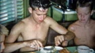 1964: Boys Having American Style Breakfast At Kitchen Table Of Bacon With Stock Footage