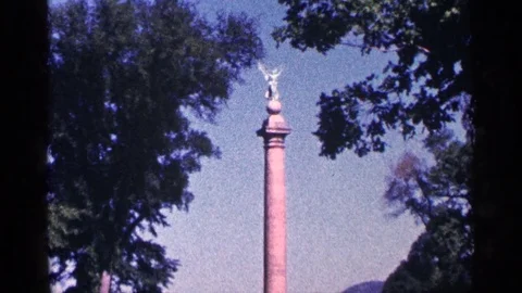 1964: Equestrian Statue High Over Stone Pillar at Niagara Falls Canada Stock Footage 73347844