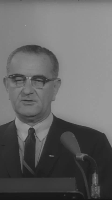 1964 - In a speech, LBJ declares the importance of supporting South Vietnam but Stock Footage 287573040
