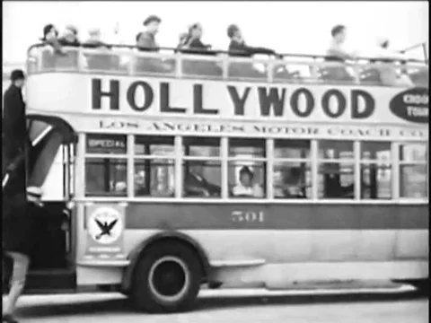 1965 _ Ken Murray catches a tour bus, enters Paramount Studios lot, and takes Stock Footage