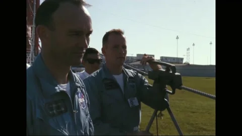 1965 - Technicians show astronauts Frank Borman, Jim Lovell, Ed White and Stock Footage 232846622