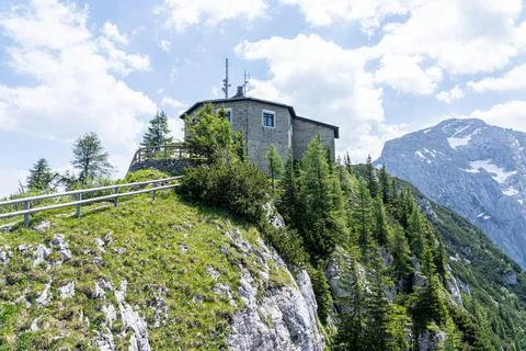 A beautiful shot of Kehlsteinhaus xkwx architecture, building, landscape, kehlsteinhaus, travel, ancient, tourism, view, mountain, house, hill, sky, tower, town, europe, history