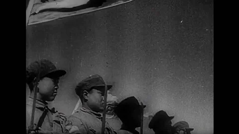 1966 - the developing chinese flag and the chinese army are shown Video stock 235355070