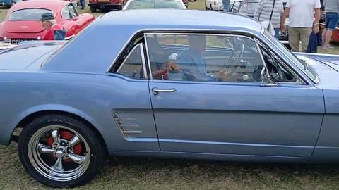 A 1966 Ford Mustang being driven Stock Footage 339368483