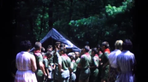 1966: group of boy scouts on a camping trip. HAGERSTOWN, MARYLAND Stock Footage