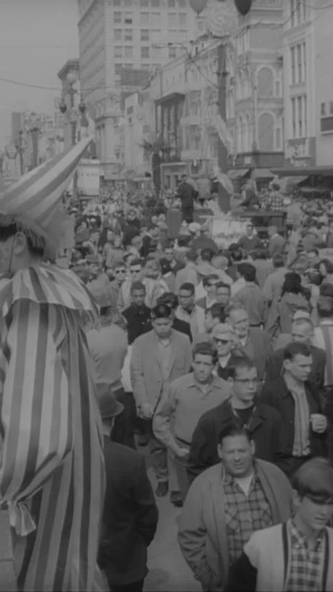 1966 - Mardi Gras parade floats have an Alice in Wonderland theme. Stock Footage 287569398
