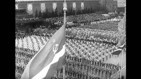 1966 - Soldiers marching in column in the red square parade Stock Footage 235356417