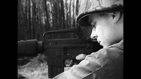 1966 - The unloading function of the XM16E1 Rifle of the U.S. Army is Video stock 79523629