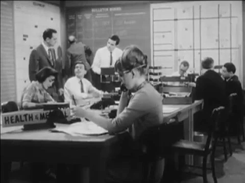 1967 _ Various officer work at a RADEF Emergency Operating Center. Stock Footage