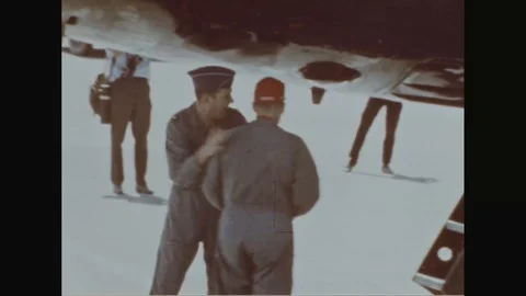1967 - Crewmen of USAF B-52s are met by ground crews and reporters at U-Tapao Stock Footage 126072840