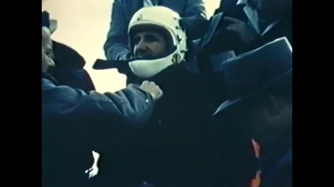 1967 - John Paul Stapp sets a world land speed record on a rocket sled at a High Stock Footage 79446643