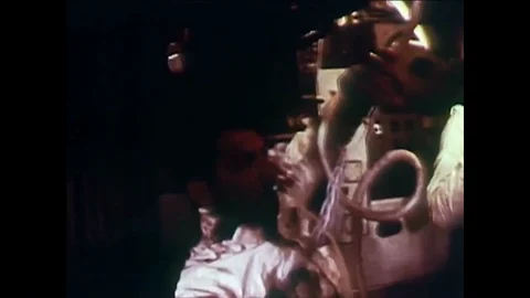 1968 - The crew aboard Apollo 7 conduct tests and take landmark and star Video stock 85734696
