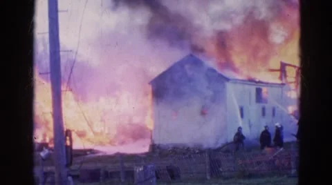 1968: a fire is seen drenched in a area WAUCONDA, ILLINOIS Stock Footage