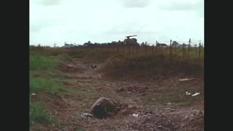 1968 - The grounds outside Tan Son Nhut Air Base are littered with mutilated Stock Footage 157153731