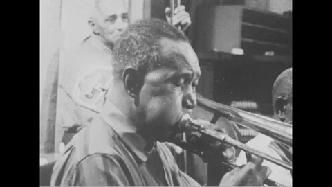1968 - A jazz ensemble which includes the legends Jim Robinson, George Lewis, Stock Footage 124221518
