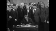 1968 - President Lyndon B. Johnson Signs The Civil Rights Act And Gives A Speech Stock Footage