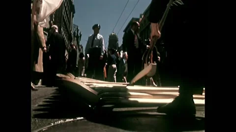 1968 San Francisco - children stack shovels in one place Stock Footage 235186315
