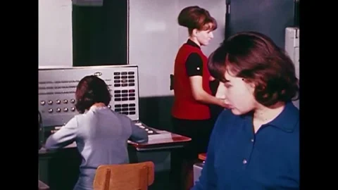 1968 - Women in the Soviet space program operate computers. Stock Footage 155854781