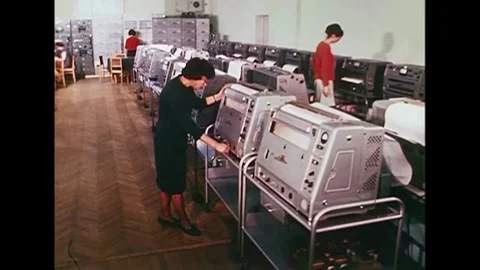 1968 - Women in the Soviet space program operate computers and other Stock Footage 155857365