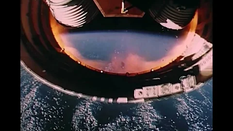 1969 - An on-board camera captures the view of the engine skirt and launch Stock Footage 86908753