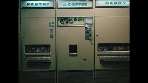 1969-Coffee Vending Machine / Employee / Lunch Break / USA / 1960 - 1969 Stock Footage 77878341
