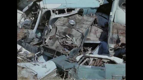 1969-Junk Yard / Car Wreck / USA / 1960 - 1969 Stock Footage