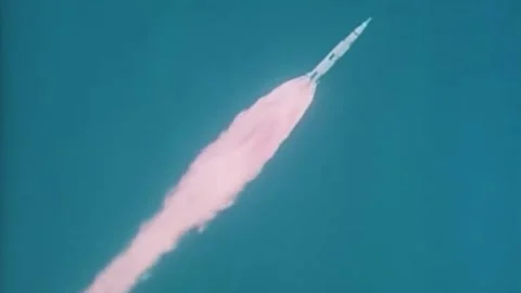 1969 launch of Apollo 11 astronauts N.Armstrong, B. Aldrin, M. Collins to th Stock Footage 236663649
