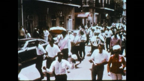 1969: Parade featuring buckets for donations. Video stock 74853765