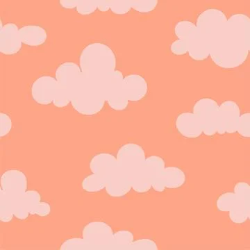 1970 Clouds seamless pattern. Naive groovy Background. Doodle boho sky pattern Stock Illustration