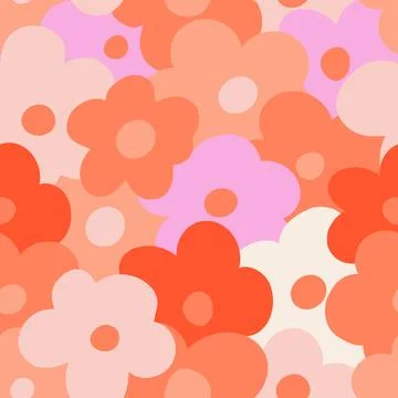 1970 Daisy Naive groovy seamless pattern. Doodle boho background of natural Stock Illustration