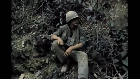 1970 - Troops from C Company, 1 Battalion, 11th Infantry are sitting and walking Видео 234539161