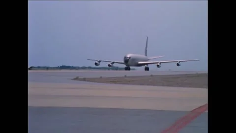 1970 - US air force plane taxes after landing and rolls to a stop at U-Tapao in Stock Footage 246280885