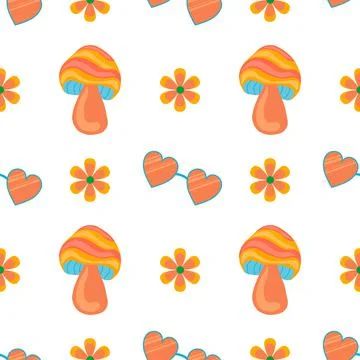 1970 vibe boho style vector seamless pattern Stock Illustration