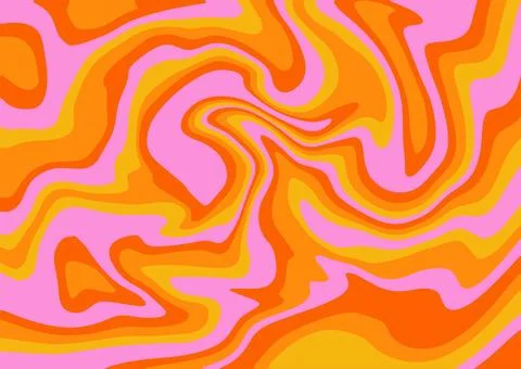1970 Wavy Swirl Pattern in Orange and Pink Colors. Vector Illustration Stock Illustration