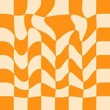 1970 Wavy Swirl Seamless Pattern in Orange and Pink Colors. Seventies Style,  Illustrazione stock