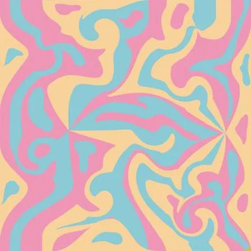1970 Wavy Swirl Seamless Pattern in Orange and Pink Colors. Seventies Style,  Stock Illustration