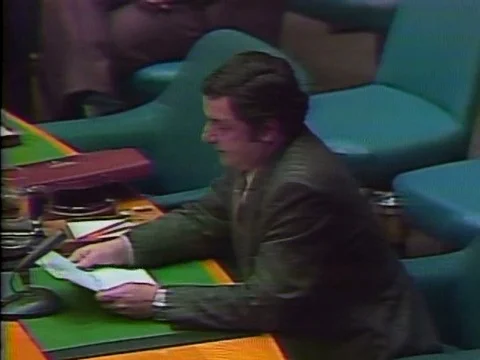 1970s, 1980s _ Ambassador R Piza Escalante of Costa Rica condemns the occupation Stock Footage